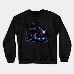 Kawaii Cosmic Cat in Stars Crewneck Sweatshirt